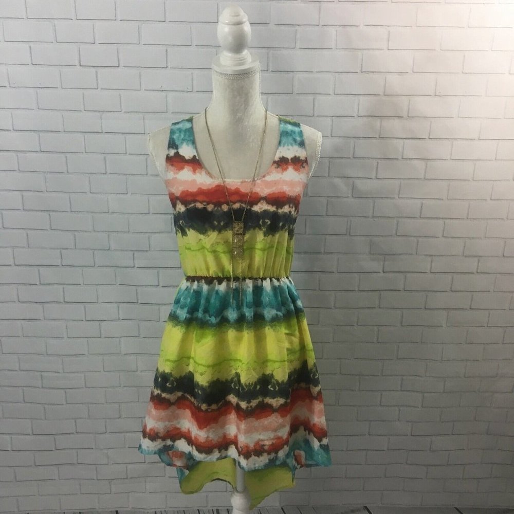 Band of Gypsies Cut Out Back Sleeveless Scoop Neck Watercolor Hi-low Dress S